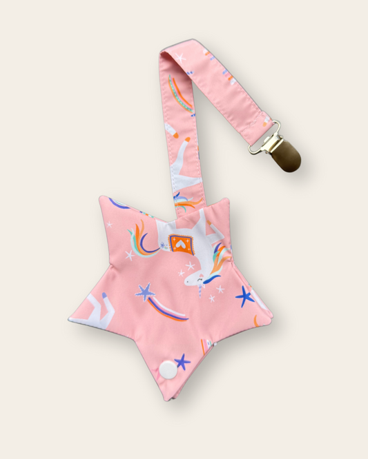 Cuerda y protector para chupos- Unicornios Rosado